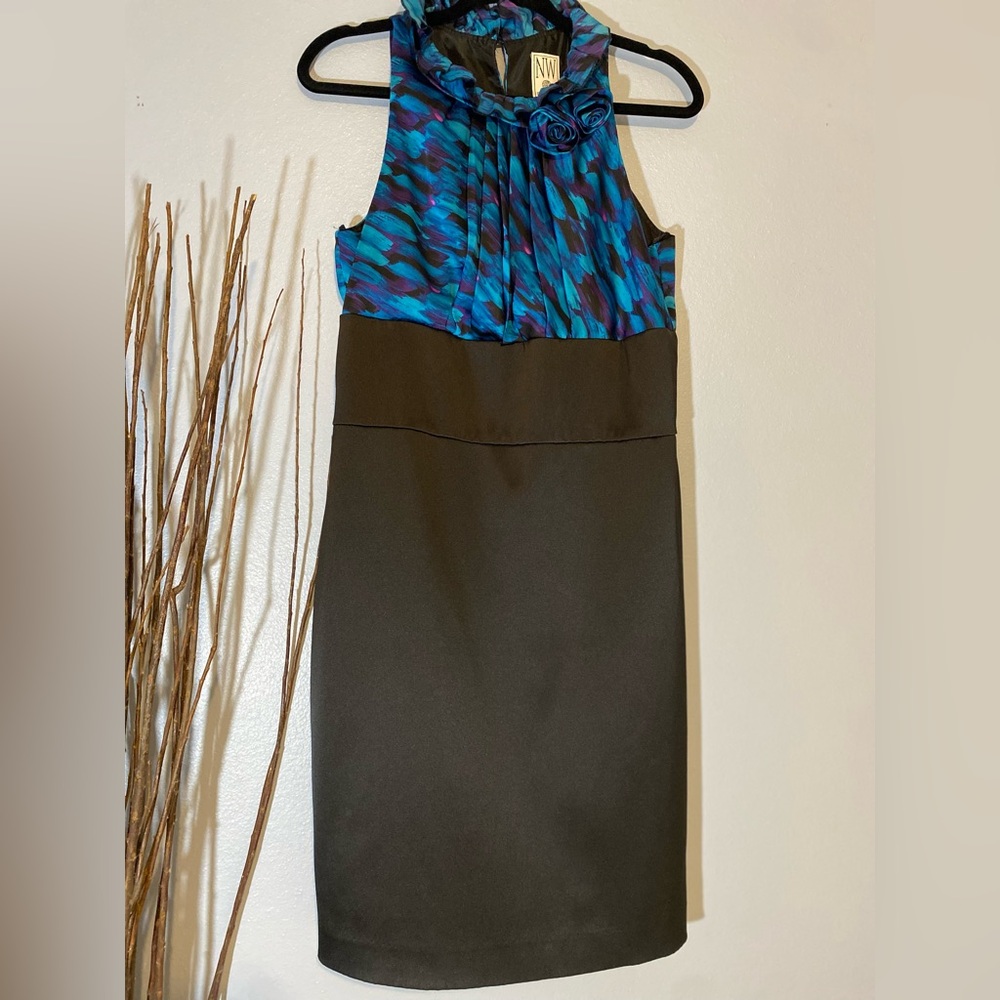 Elegant Blue and Black Midi Dress